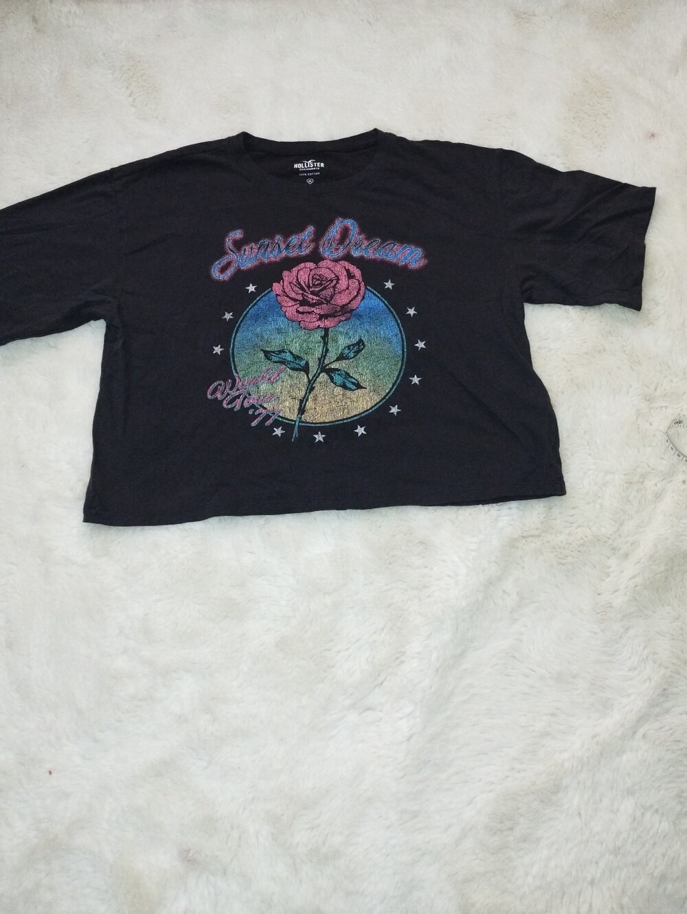 Hollister Black Cotton Logo Tee - White Print
